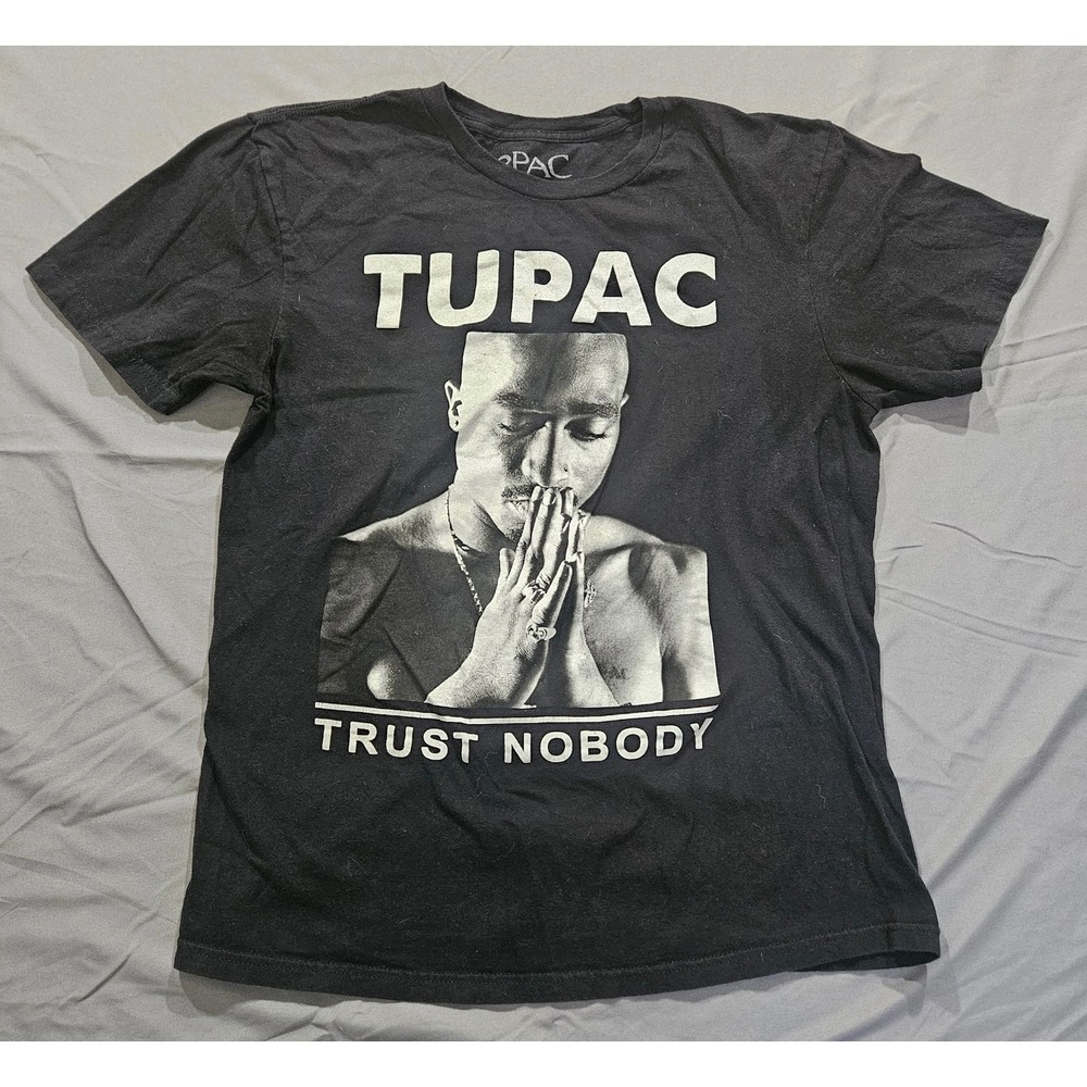 2Pac Graphic T-Shirt Men Medium Black Trust Nobody Rap Tee 100% Cotton